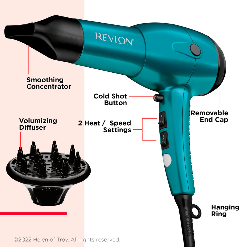 Revlon RV544FBLF Advanced Ionic Technology™ Hair Dryer with Diffuser, Powerful, Hair Dryer with Concentrator, Quick Dry, Lightweight, 2 Heat/Speed Settings, Less Frizz, Shiny and Smooth Hair, Blue 🍁 All In One Marketplace Canada