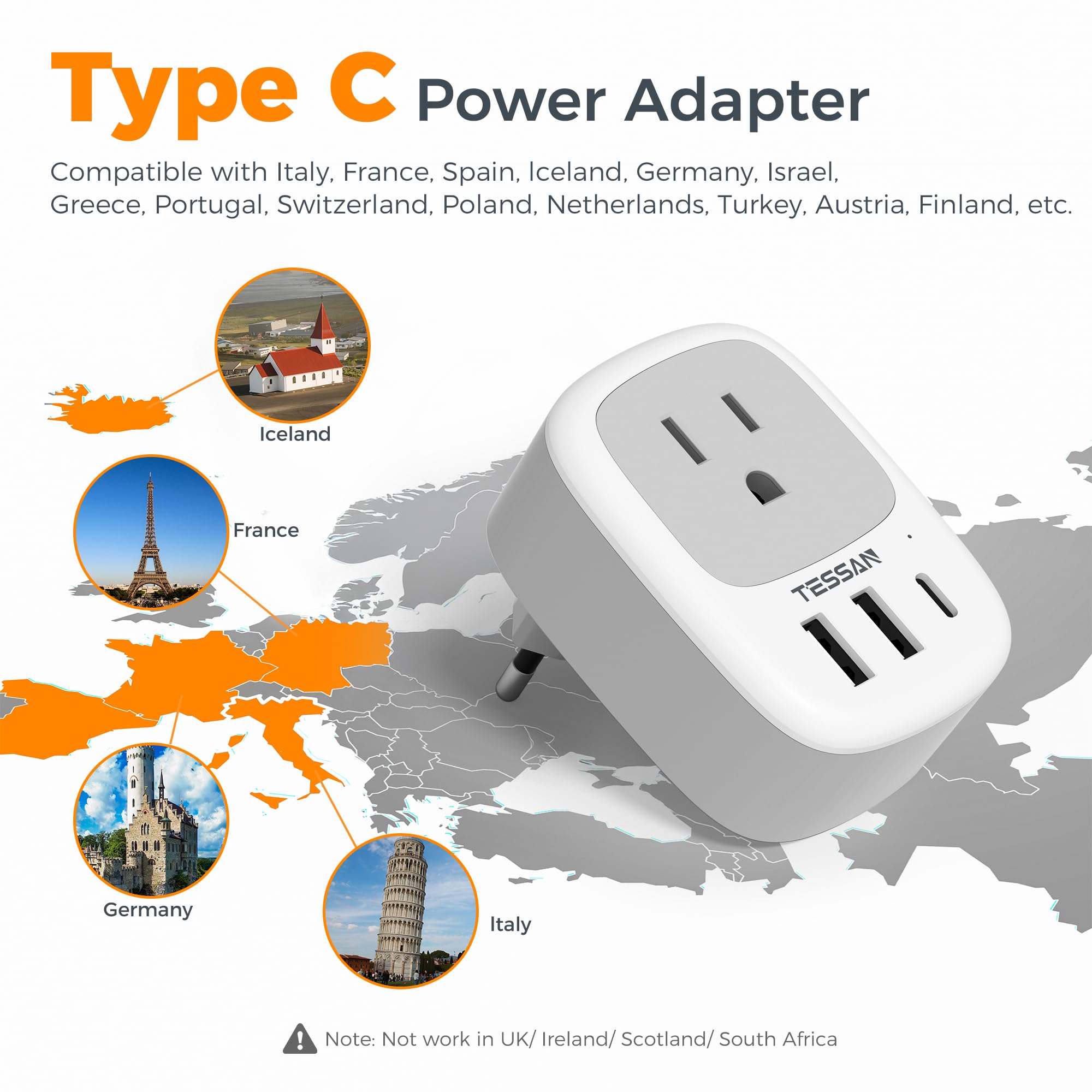TESSAN Canada to European Travel Adapter 2 Pack, Plug Adaptor 🍁 All In One Marketplace Canada