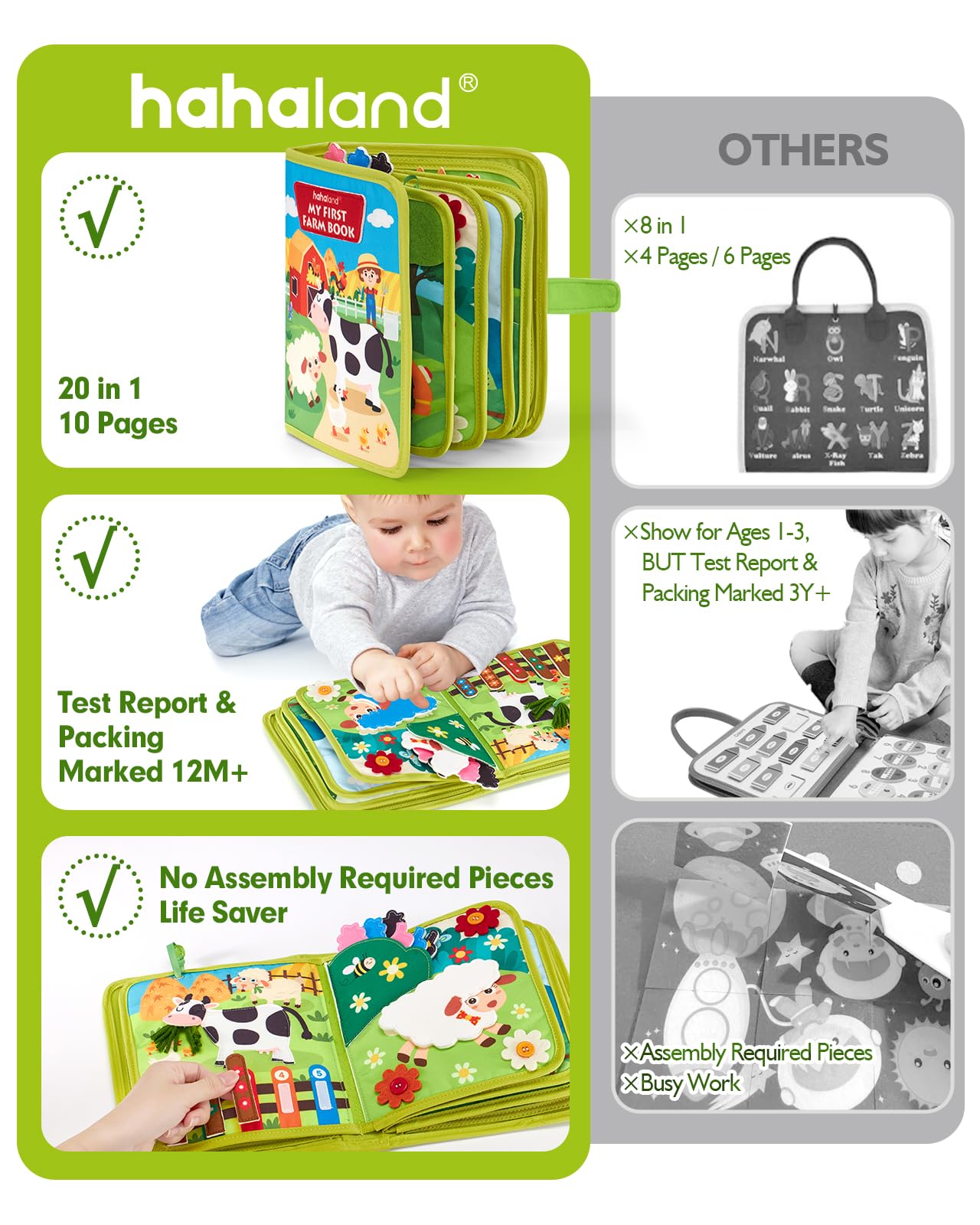 hahaland Busy Books for Toddlers 1-2 - Montessori Toddler Busy Board for 1 2 Year Old, 20 in 1 Quiet Book Educational Toddler Toys for 1 2 3 Year Old Boy Girls Gifts, Travel Toys for Toddlers 1-3 🍁 All In One Marketplace Canada