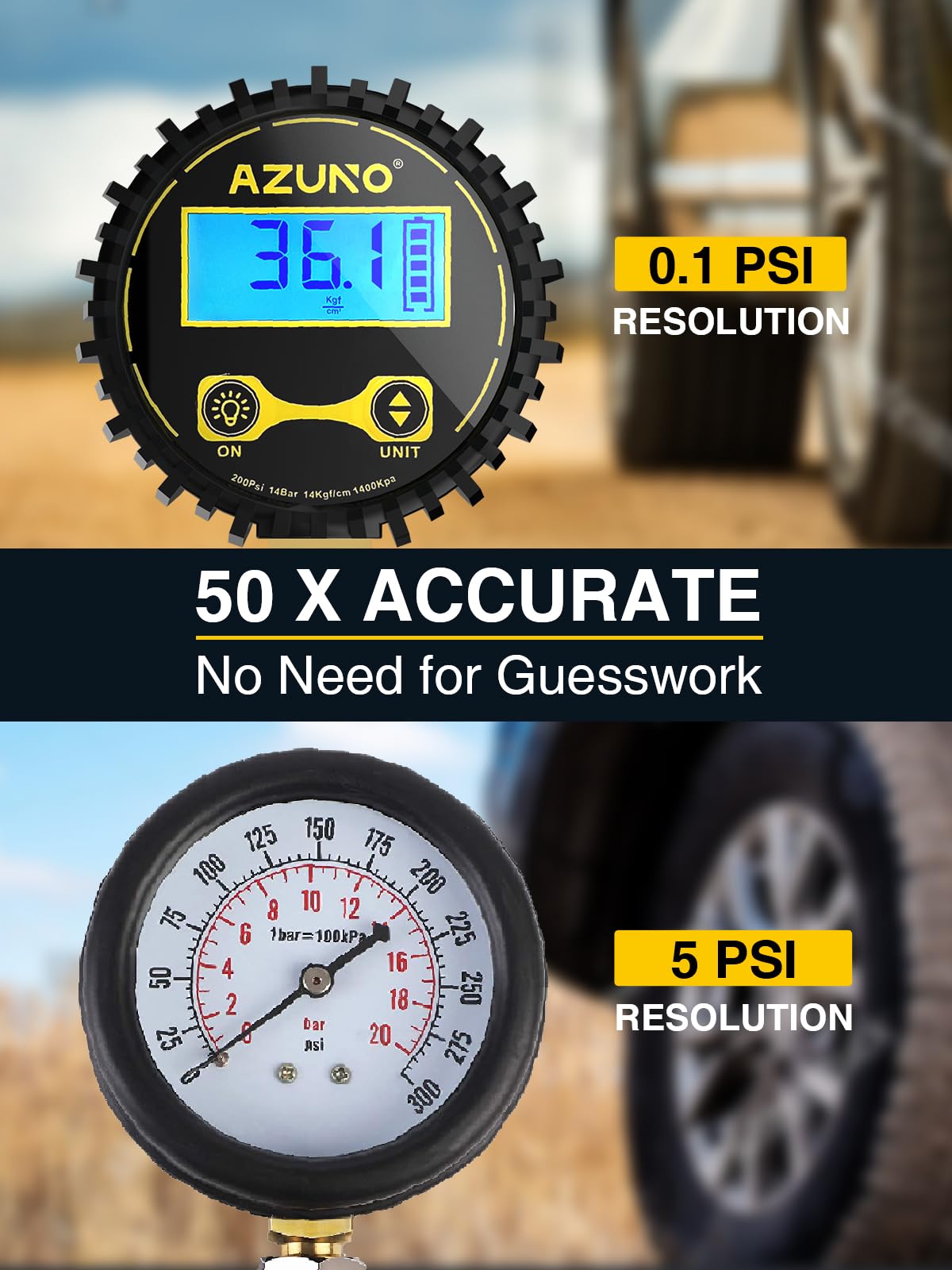 AZUNO Digital Tire Inflator with Pressure Gauge, 200 PSI, Heavy Duty Air Compressor Accessories, w/Rubber Hose Lock on Air Chuck and Quick Connect Coupler (Standard) 🍁 All In One Marketplace Canada