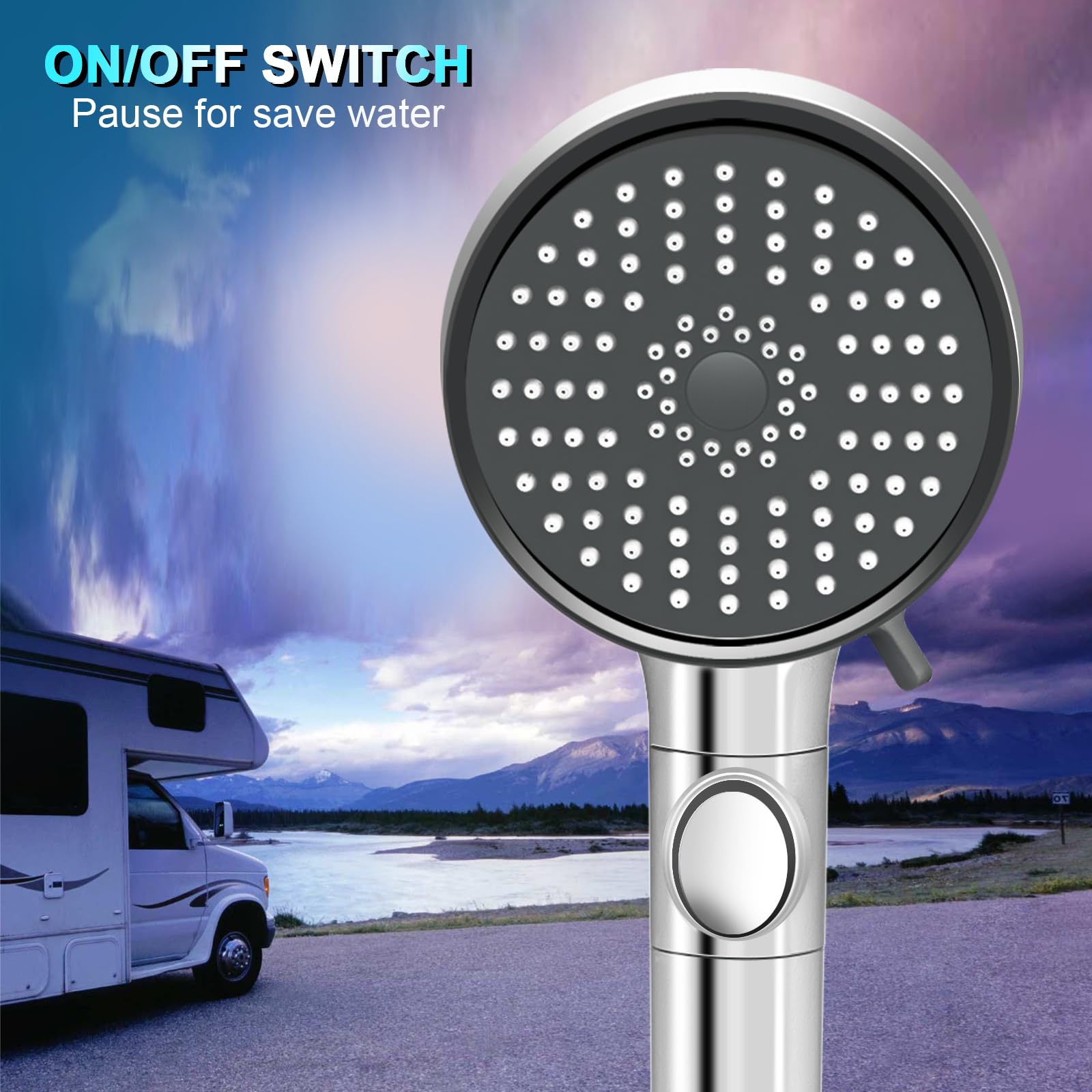 RV Shower Head with Hose, High Pressure 5 Mode Shower Head Replacement, Shower Head for RV/Campers, Travel Trailer, Motorhome for Water Saving, Handheld Shower Head Holder and Hose, On Off Switch 🍁 All In One Marketplace Canada