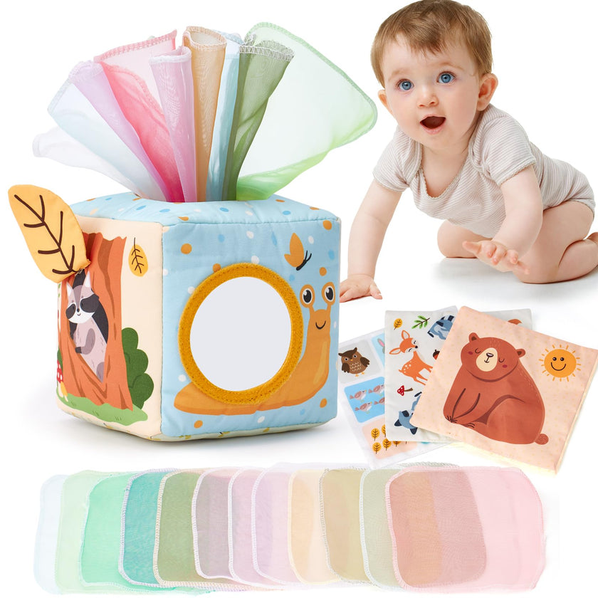 hahaland Baby Tissue Box Toy - Montessori Baby Toys 6-12 Months, Mirror Sensory Toys for Babies 12-18 Months, Boy Girl Gifts for 6M+ 🍁 All In One Marketplace Canada