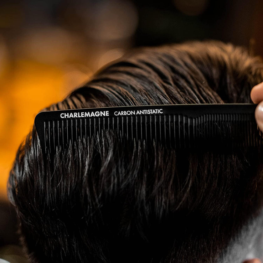 Charlemagne Carbon Fibre Hair Comb - 18 cm, Fine Tooth - Professional Barber Performance - Beard Comb for Men & Mustache Styling - Shatterproof Anti-Static Travel Groomer 🍁 All In One Marketplace Canada