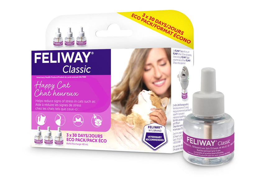 FELIWAY Classic Diffuser Refill Value Pack, Promotes Calmness in Cats & Kittens, VHP Registered NN.P4B8, includes 3 Refills, Lasts 90 Days, Cat Calming Pheromones, 3 x 48ml 🍁 All In One Marketplace Canada