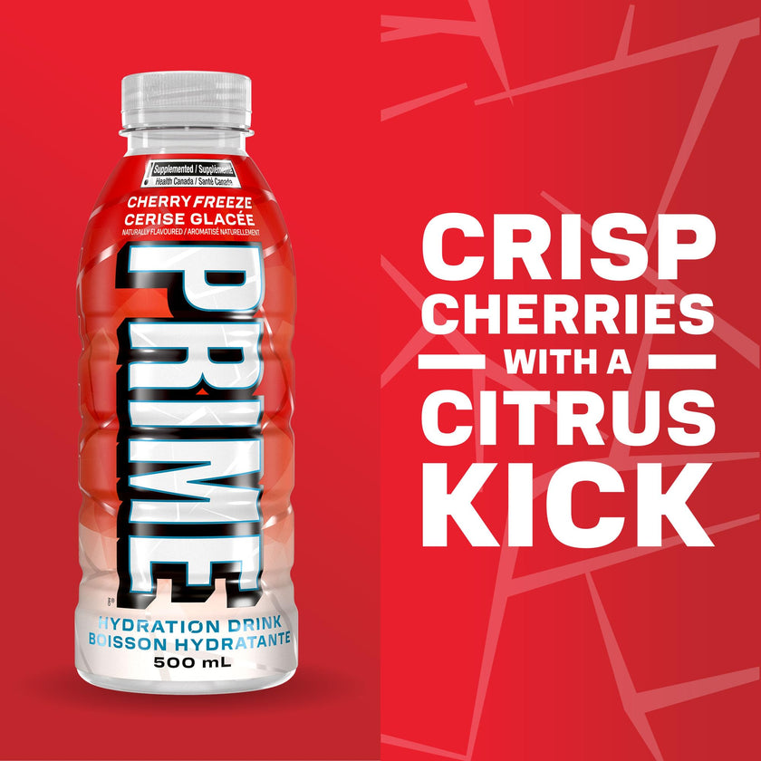 PRIME Hydration CHERRY FREEZE | Sports Drinks | Electrolyte Enhanced | B Vitamins | Antioxidants | 2g of Sugar | 500 mL | 12 Pack 🍁 All In One Marketplace Canada