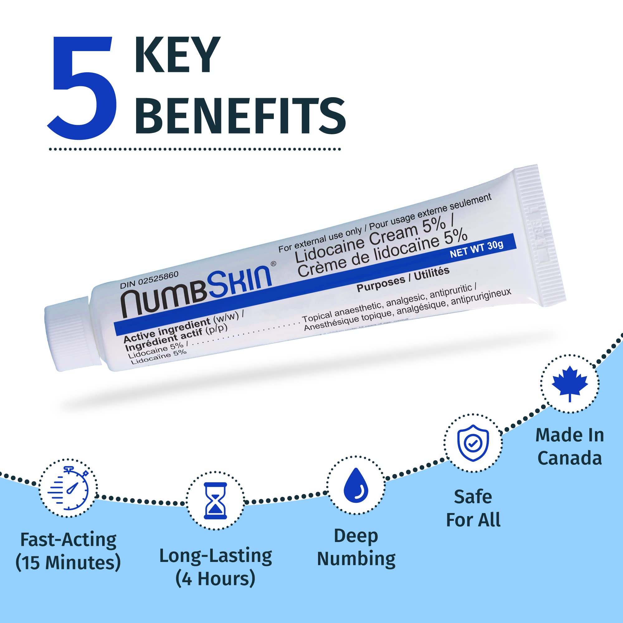 Numbskin Tattoo Numbing Cream | 5% Lidocaine Topical Anesthetic Cream | Maximum Strength Fastest Acting Pain Relieving Cream with Vitamin E, 30g (1 Tube) 🍁 All In One Marketplace Canada