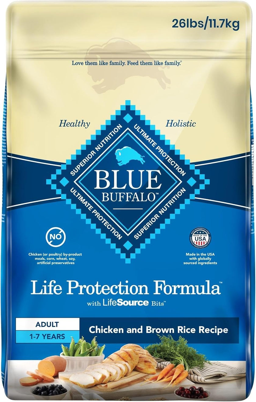 Blue Buffalo Life Protection Formula Chicken & Brown Rice Adult Dry Dog Food, Supports Immunity with Antioxidant-Rich LifeSource Bits, Promotes Healthy Muscle Development, 11.7kg/26lbs 🍁 All In One Marketplace Canada