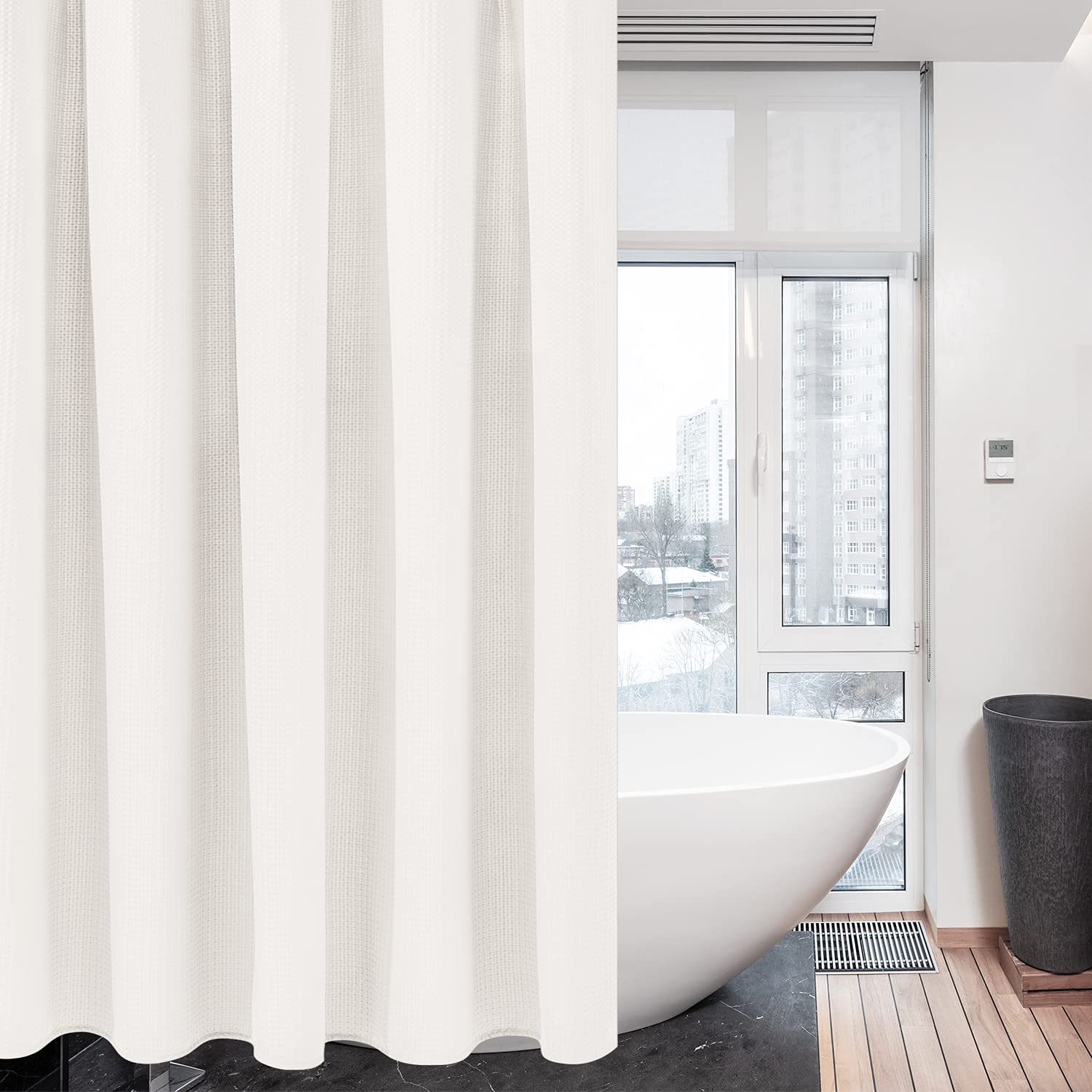 Waffle Weave Shower Curtain with Stainless Steel Hooks - 256 GSM Heavy Duty Fabric Bath Curtains, Hotel Luxury Quality, Water Resistant, Machine Washable, Weighted Hem, 72 x 72 Inches (White) 🍁 All In One Marketplace Canada