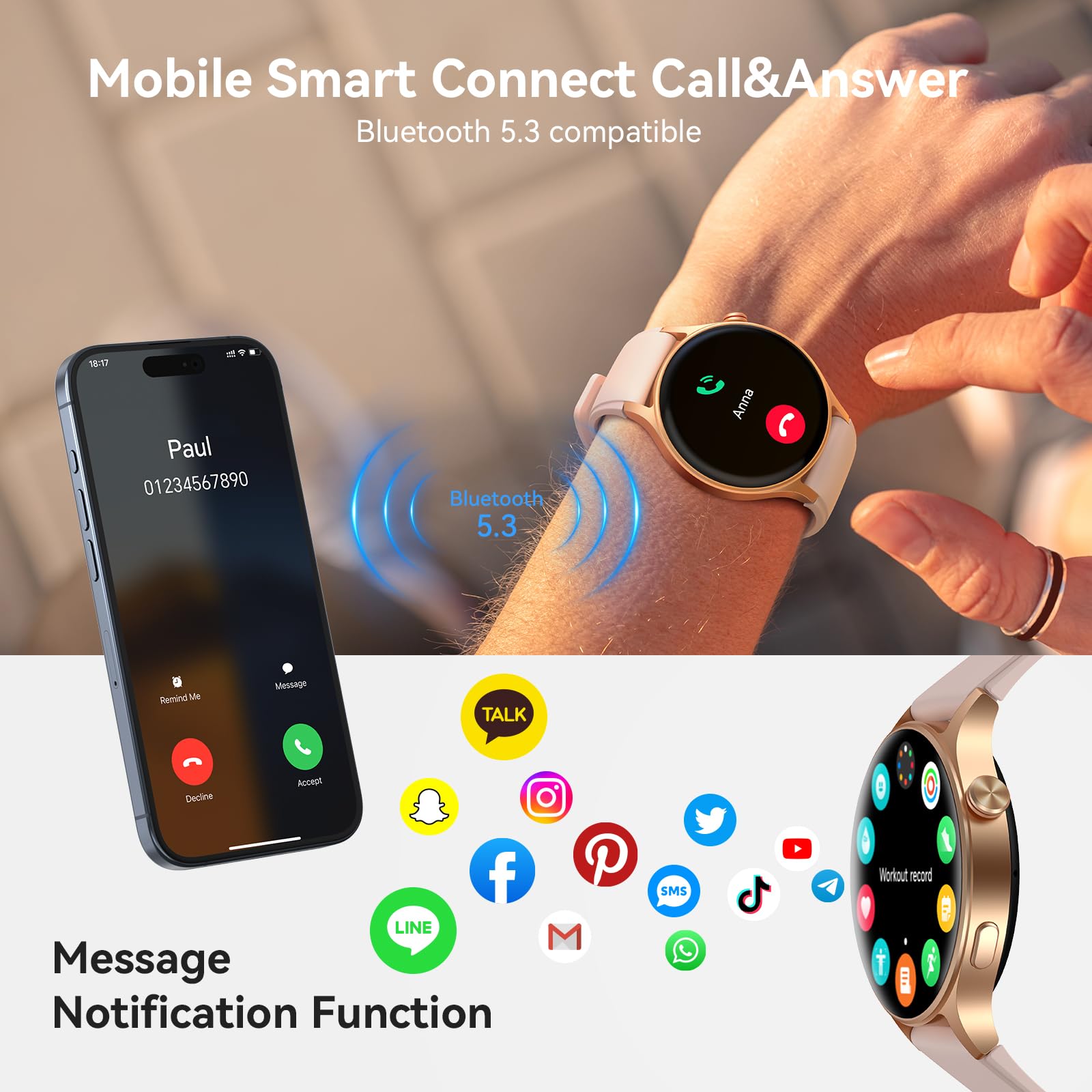aeac Smart Watch for Women, AMOLED Ultra-Clear Screen Activity Trackers with Heart Rate/Sleep/SpO2 Monitor, Waterproof Fitness Smartwatch for iPhone/Samsung/Android（Pink Gold） 🍁 All In One Marketplace Canada