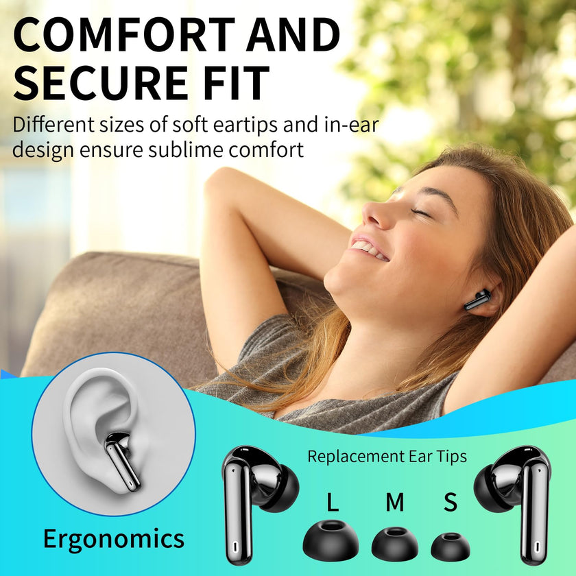 Wireless Earbuds, Bluetooth Headphones 5.4 HiFi Stereo, Wireless Earphones with ENC Noise Cancelling Mic, IP7 Waterproof in Ear Headphones, LED Digital Display Ear Buds, Touch Control, Black 🍁 All In One Marketplace Canada