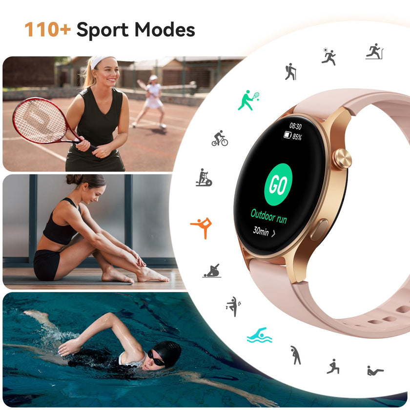 aeac Smart Watch for Women, AMOLED Ultra-Clear Screen Activity Trackers with Heart Rate/Sleep/SpO2 Monitor, Waterproof Fitness Smartwatch for iPhone/Samsung/Android（Pink Gold） 🍁 All In One Marketplace Canada