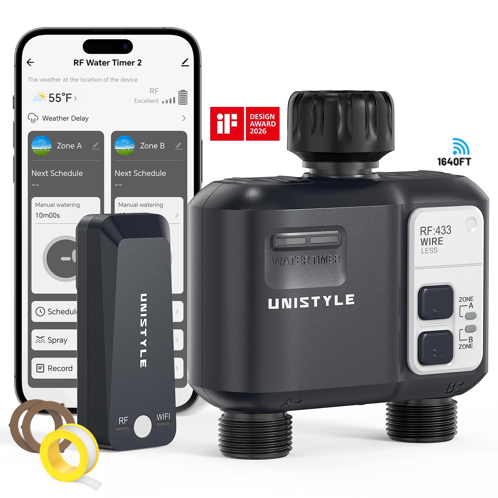 [All-New 2027] 1700FT WiFi Sprinkler Timer 2 Zone, Unistyle Smart Hose Timers Compatible Alexa & Google Voice and App Control, Water Timer for Garden Hose with Auto & Manual Modes for Garden Lawn 🍁 All In One Marketplace Canada