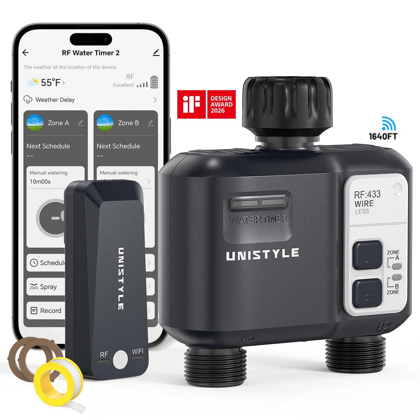 [All-New 2027] 1700FT WiFi Sprinkler Timer 2 Zone, Unistyle Smart Hose Timers Compatible Alexa & Google Voice and App Control, Water Timer for Garden Hose with Auto & Manual Modes for Garden Lawn 🍁 All In One Marketplace Canada