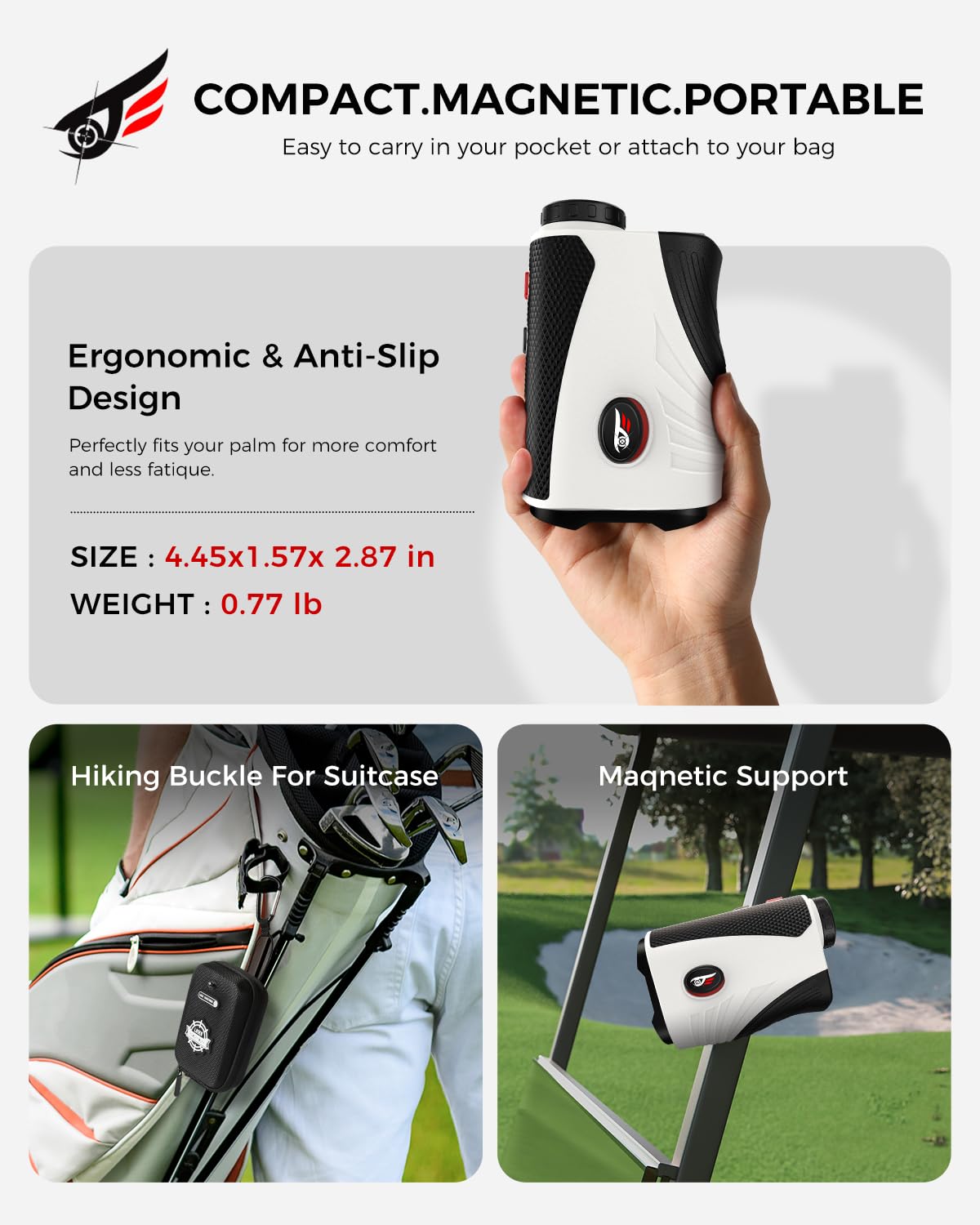 VyKure Golf Rangefinder with Slope - 1200 Yards Laser Range Finder with Flag Pole Locking Vibration, 7X Magnification rangefinder with Magnet Stripe (White) 🍁 All In One Marketplace Canada