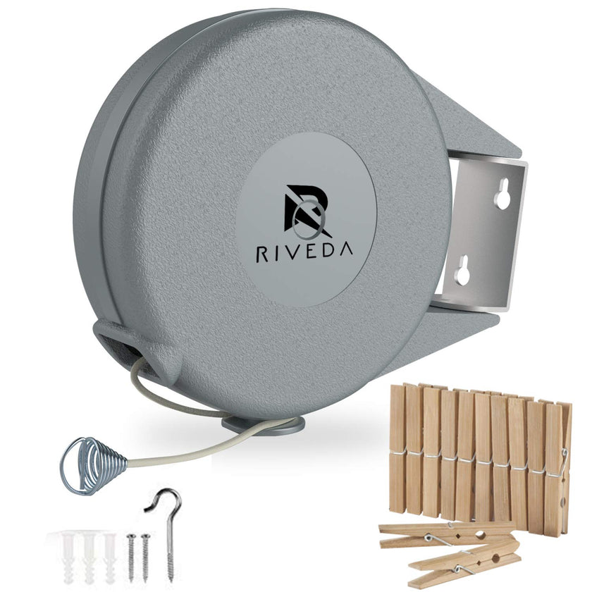 Retractable Clothesline - Portable Heavy Duty Indoor and Outdoor Washing Line - 45 Feet PVC Retracting Clothes Line with Wall Mount Hang The Wet Dry Clothing Laundry - Easy Installation (Grey) 🍁 All In One Marketplace Canada