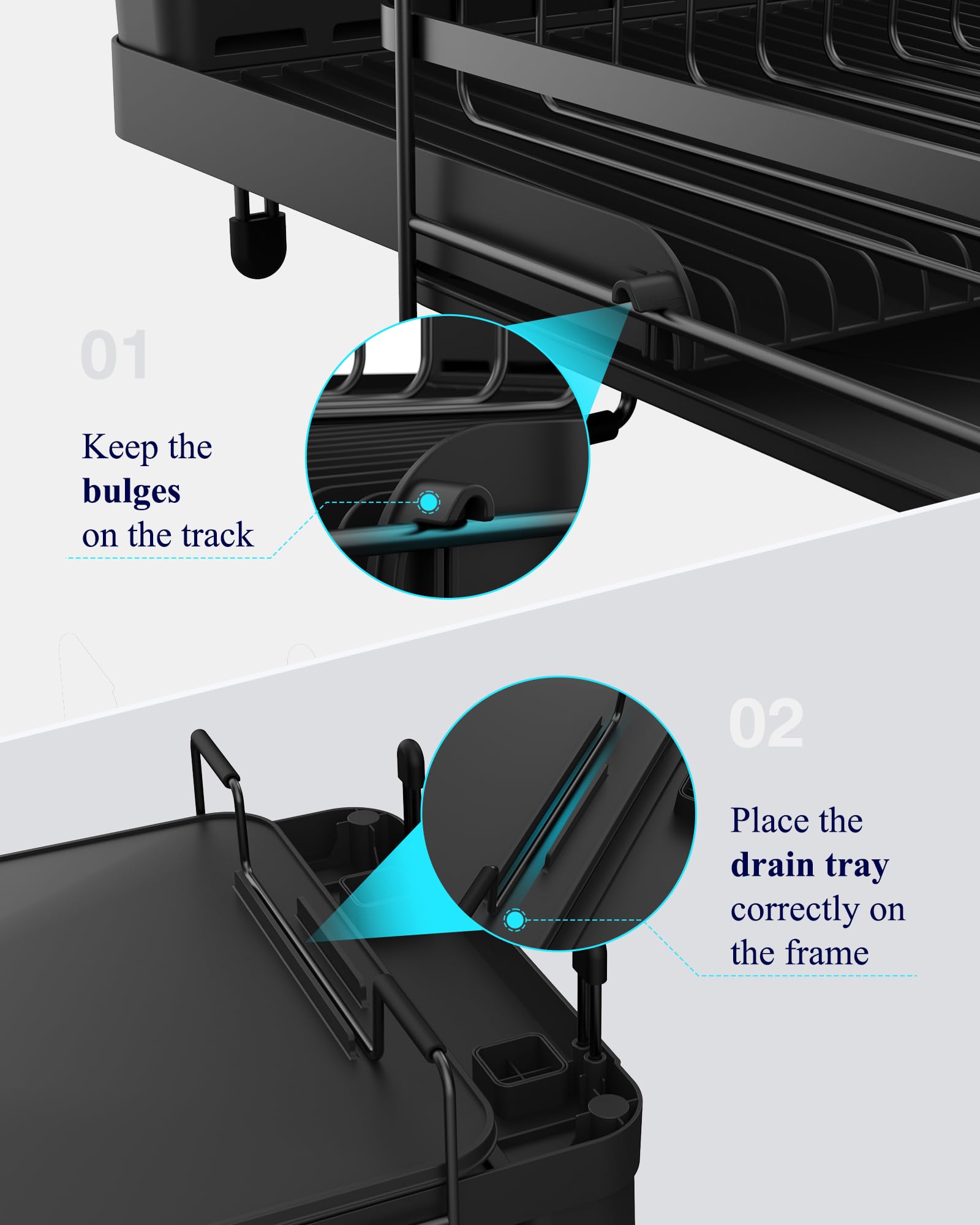 Kitsure Large Dish Drying Rack - Extendable Stainless Steel, Anti-Rust Kitchen Counter Rack with Cutlery & Cup Holders, 67.8 x 32.8 x 15.0cm, Black 🍁 All In One Marketplace Canada