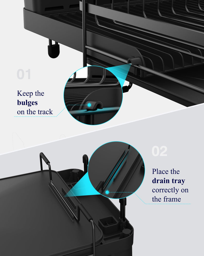 Kitsure Large Dish Drying Rack - Extendable Stainless Steel, Anti-Rust Kitchen Counter Rack with Cutlery & Cup Holders, 67.8 x 32.8 x 15.0cm, Black 🍁 All In One Marketplace Canada