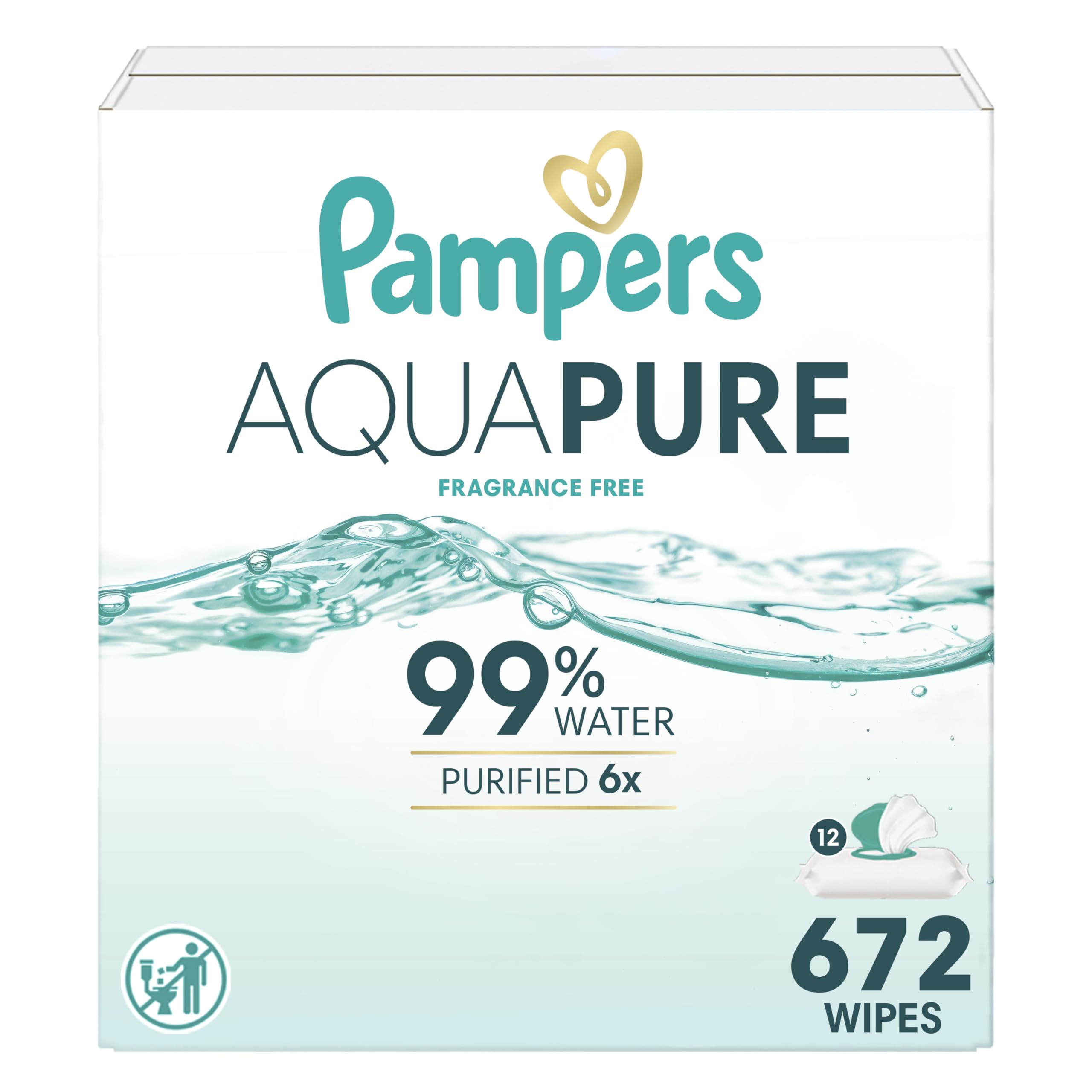 Pampers Aqua Pure Baby Wipes, 99% Water, Fragrance Free, 672 Baby Wipes Total (12X Flip-Top Packs) 🍁 All In One Marketplace Canada
