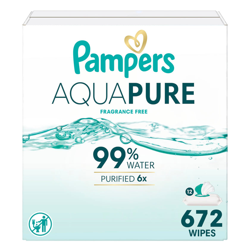 Pampers Aqua Pure Baby Wipes, 99% Water, Fragrance Free, 672 Baby Wipes Total (12X Flip-Top Packs) 🍁 All In One Marketplace Canada
