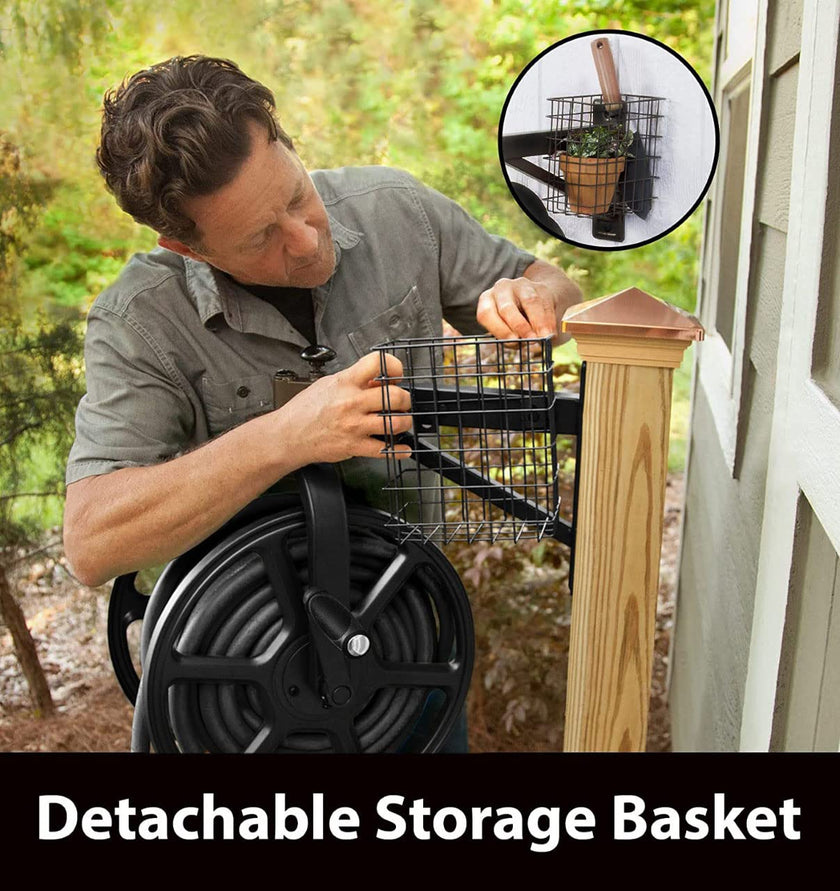 Liberty Garden 712-B Single Arm Navigator Multi-Directional Garden Hose Reel, Holds 125-Feet of, 5/8-Inch, Black, Height: 22.00