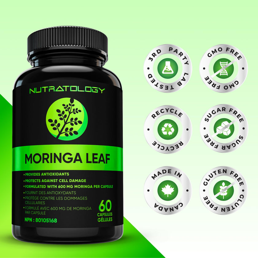 Nutratology® Organic Moringa Leaf Capsules | 1200MG Per Serving | Canadian-Made | Provides Powerful Antioxidants - Protects Against Cell Damage, Supports Liver Detox & Gut Health - 120 Caps 🍁 All In One Marketplace Canada