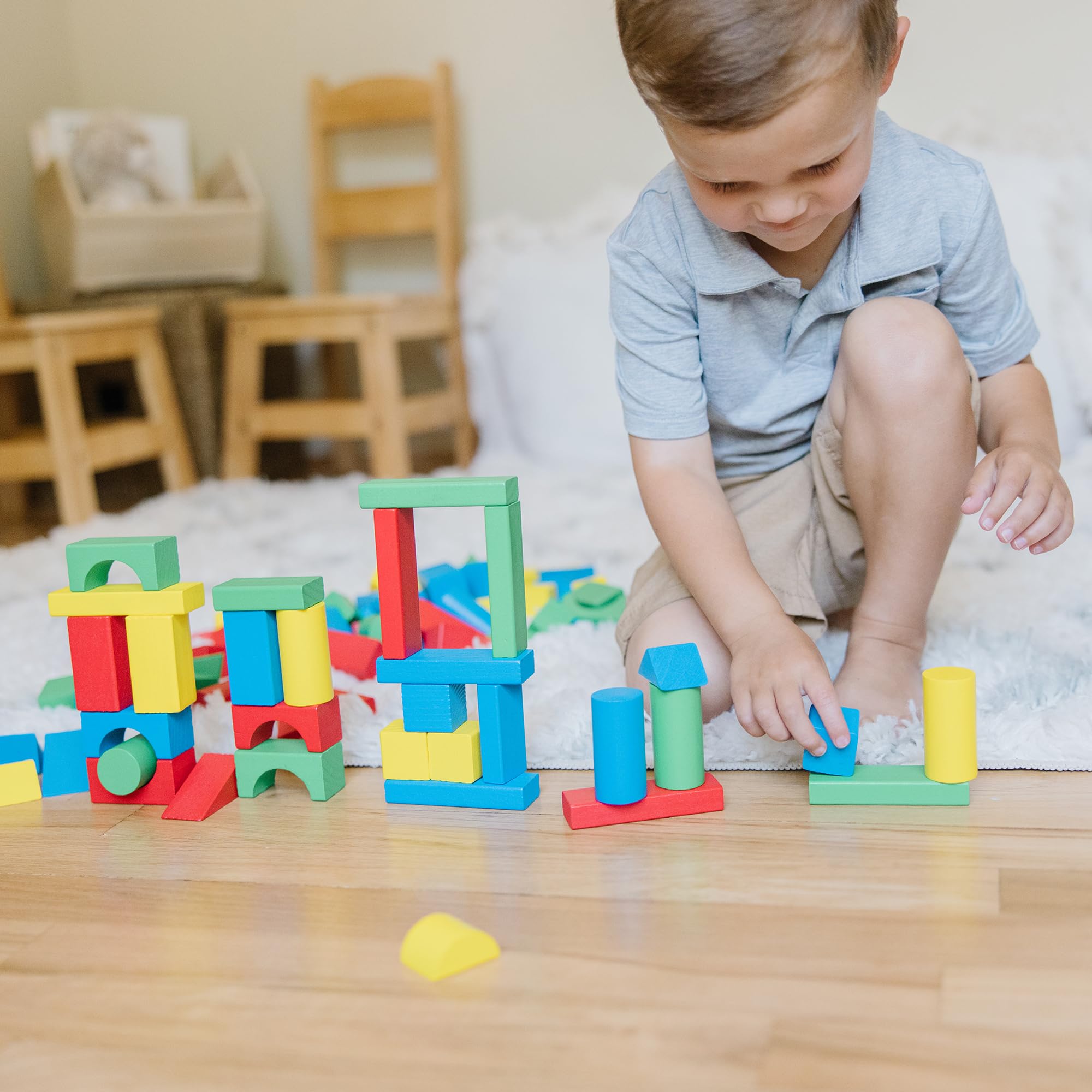 Melissa & Doug 100 Wooden Building Blocks with Storage Box 🍁 All In One Marketplace Canada