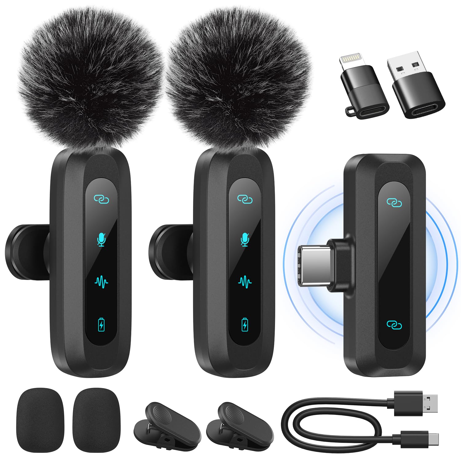 Wireless Lavalier Microphone for iPhone, iPad, Android Phone，2-Pack Mini Microphone with Noise Reduction, Auto Pairing and Mute & Reverb for Vlogging, Video Recording, TikTok, YouTube - Plug & Play 🍁 All In One Marketplace Canada