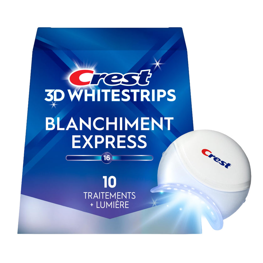 Crest 3D Whitestrips Express Whitening + Whitening Light At-home Teeth Whitening Kit, 10 Treatments + Light, 16 Levels Whiter 🍁 All In One Marketplace Canada