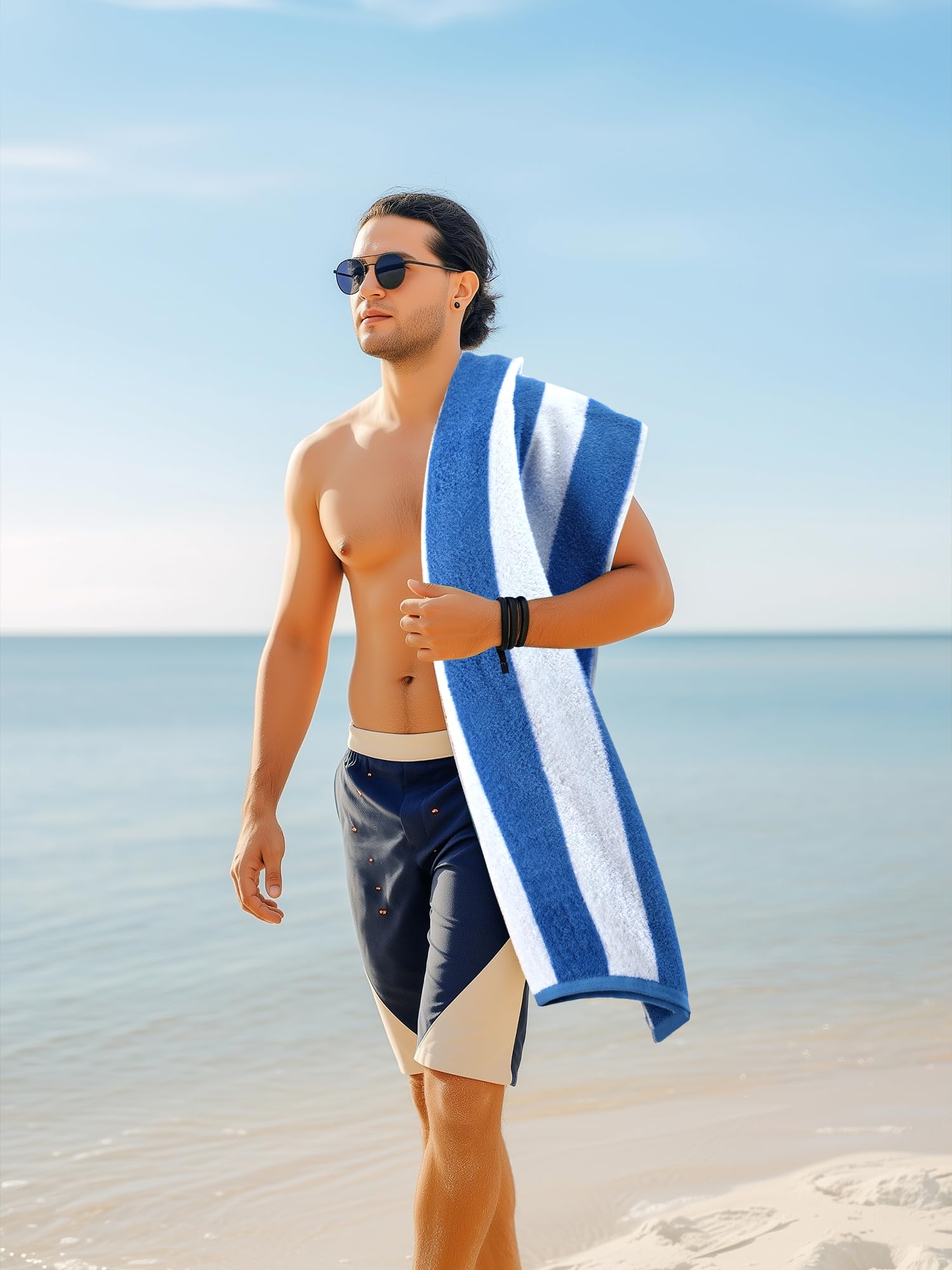 Utopia Towels 4 Pack Cabana Stripe Beach Towels (30x60 inches) - 100% Ring Spun Cotton Large Pool Towels, Soft and Quick Dry Swim Towels (Blue,Grey,Red,Green) 🍁 All In One Marketplace Canada