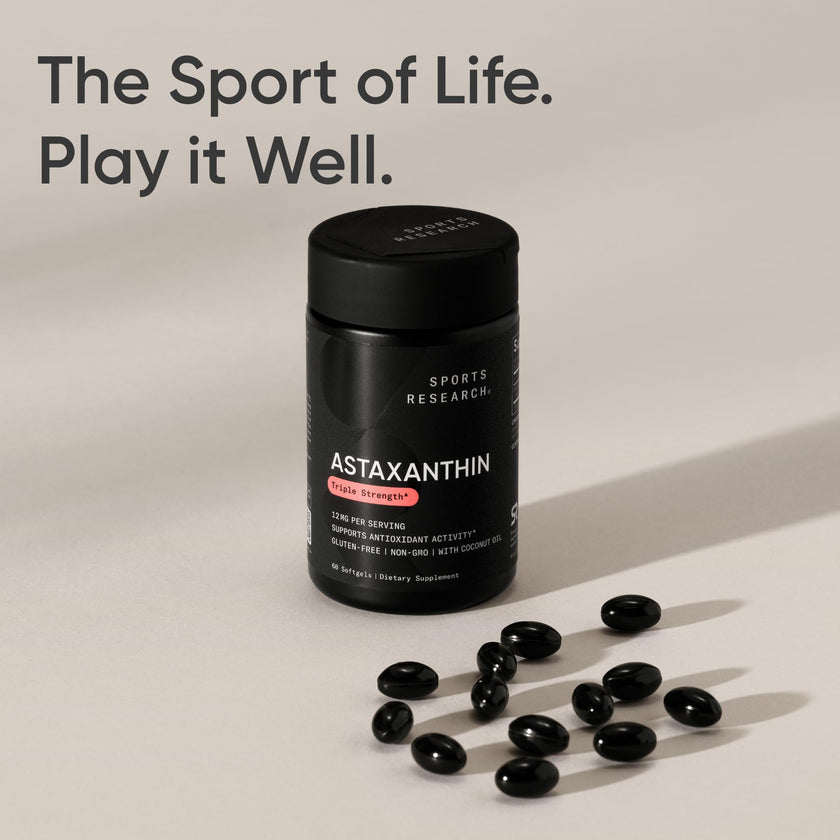 Sports Research® Triple Strength Astaxanthin Supplement from Algae w/Organic Coconut Oil - Natural Support for Skin & Eye Health - Non-GMO & Gluten Free - 12mg, 60 Softgels - 2 Month Supply 🍁 All In One Marketplace Canada