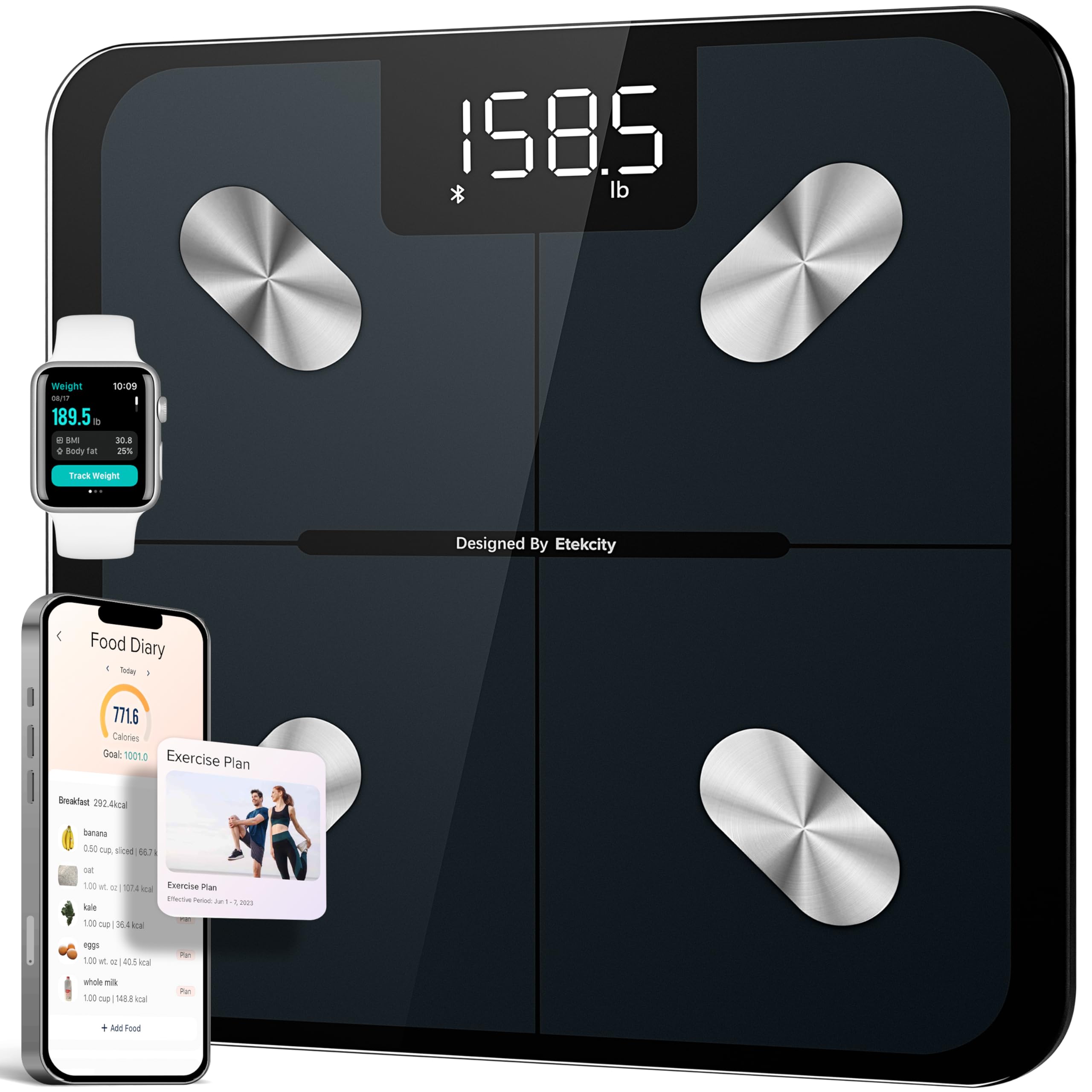 Etekcity Body Fat Scale Smart BMI Scale, Smart Weighing Scale , Bluetooth Electronic Body Analyzer Machine, Accurate Machine, 400lb Black ESF-551 🍁 All In One Marketplace Canada