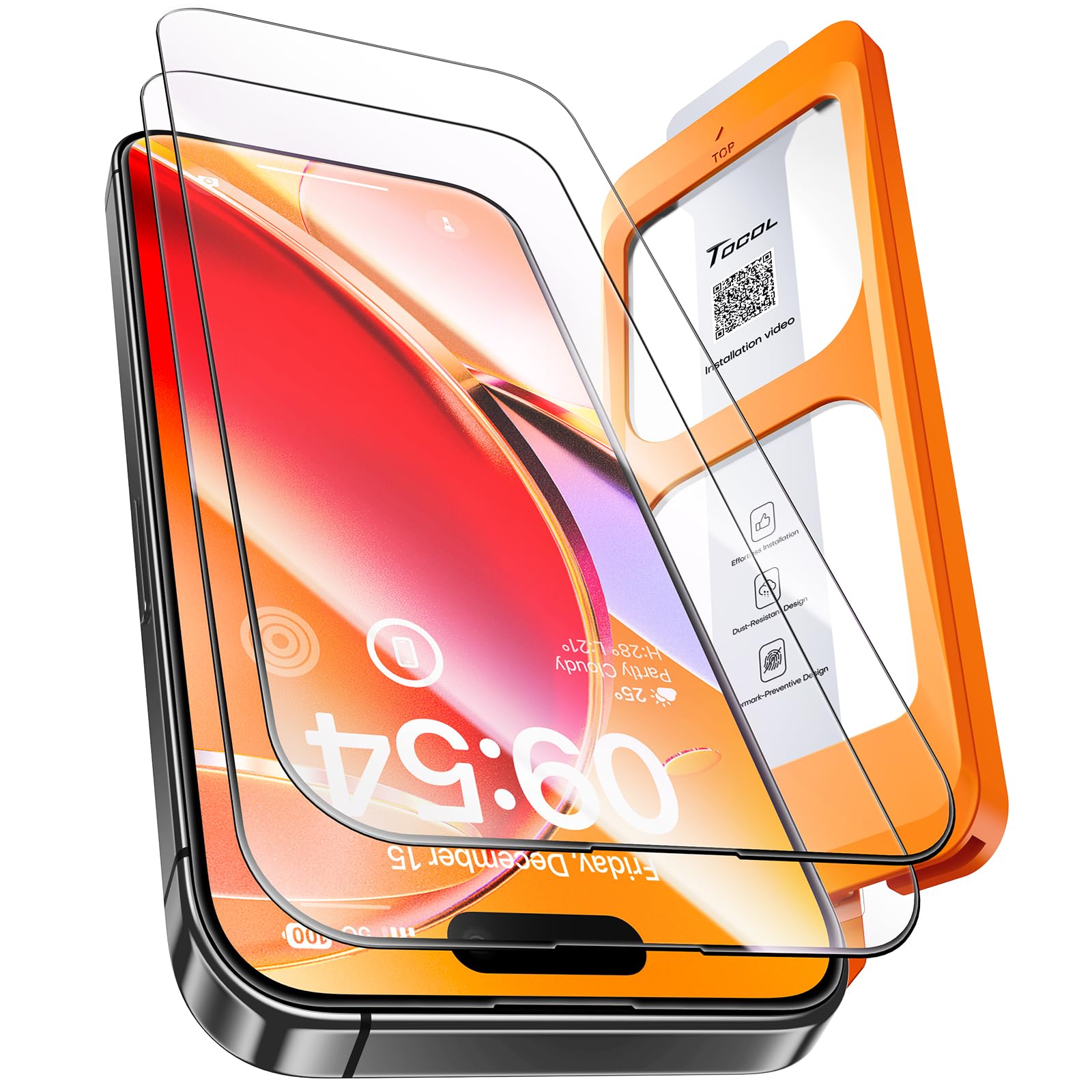 TOCOL 2 Pack for iPhone 16 Screen Protector [Instant Installation][Auto-Dust Removal][HD Clear], Unbreakable 9H+Hardness Shatterproof Tempered Glass [Bubble Proof] 🍁 All In One Marketplace Canada