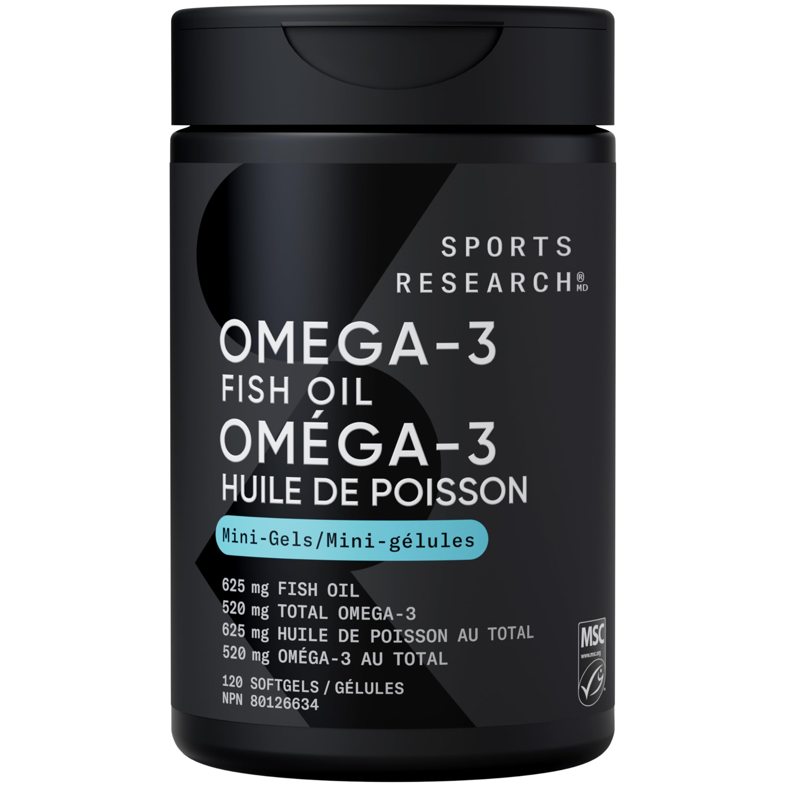 Sports Research® Fish Oil Mini-Softgels - Easy to Swallow Omega-3 Fatty Acids from Wild Caught Alaska Pollock Supporting Brain & Heart Health - 625mg, 120 Capsules 🍁 All In One Marketplace Canada