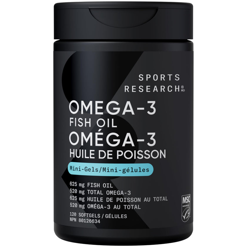 Sports Research® Fish Oil Mini-Softgels - Easy to Swallow Omega-3 Fatty Acids from Wild Caught Alaska Pollock Supporting Brain & Heart Health - 625mg, 120 Capsules 🍁 All In One Marketplace Canada