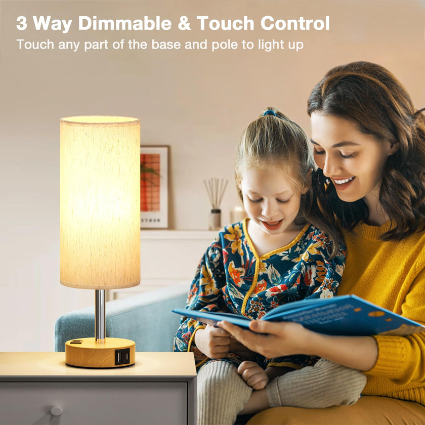Table Lamp for Bedroom Set of 2 - Touch 3 Way Dimmable Bedside Lamps with USB C and A Ports, Night Lamp for Nightstand with AC Outlet, Desk Lamps for Living Room, Reading Room, Kids Room, Office 🍁 All In One Marketplace Canada