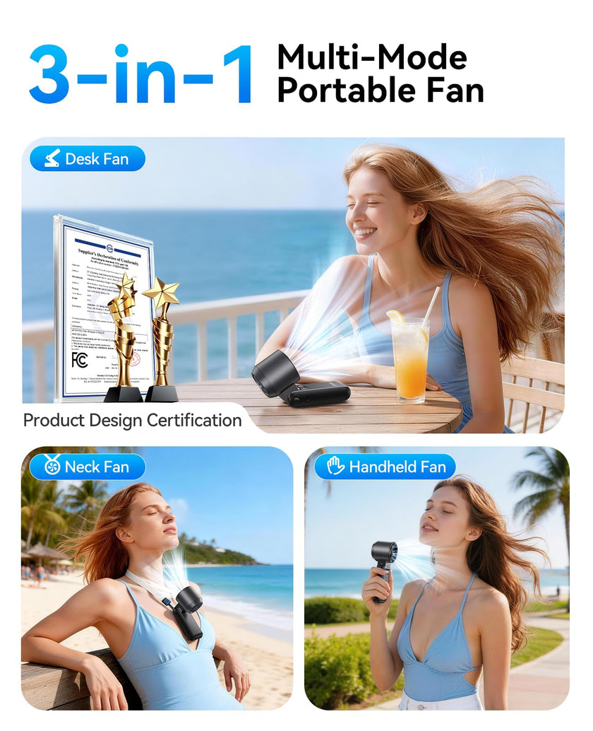 KIMMOO 3-in-1 Portable Handheld Turbo Fan -100 Speeds, 10800 RPM, 12Hrs Cooling, 120° Rotation, USB Rechargeable Mini Hand Held Personal Fan for Travel Makeup Outdoor Indoor (Black) 🍁 All In One Marketplace Canada