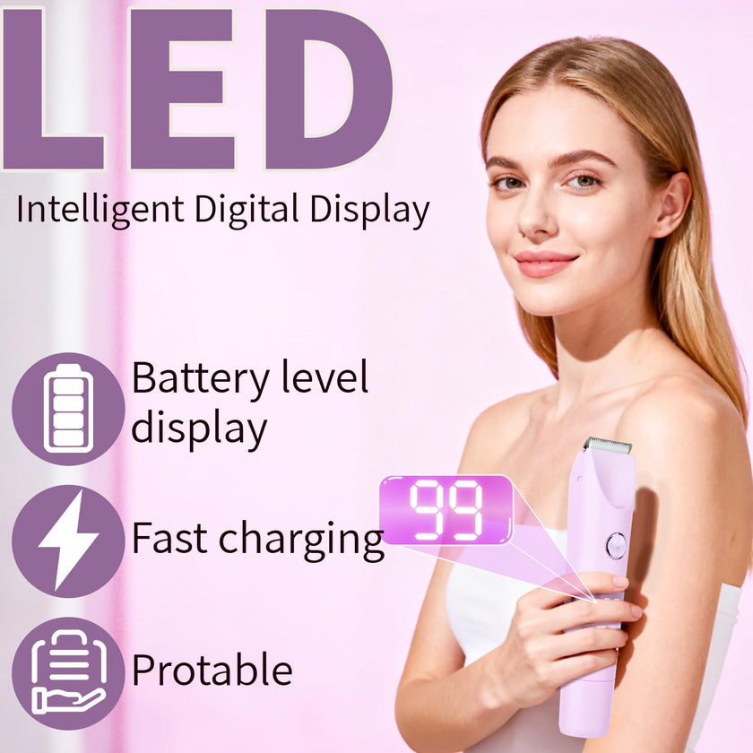 Beanify 2-in-1 Electric Shaver & Bikini Trimmer With LED Display for Women & Men，IPX7 Waterproof Wet/Dry Electric Razor With Dual Head , Rechargeable Painless Body & Facial Hair Remover, Travel-Size (Purple) 🍁 All In One Marketplace Canada