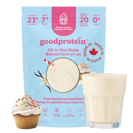 Good Protein Vegan Plant-based Protein Powder 100% Natural, Non-GMO, Dairy-free, Gluten-free, Soy-free, No Added Sugar and Nothing Artificial. Vanilla Cupcake All-in-One Shake 880 grams 🍁 All In One Marketplace Canada