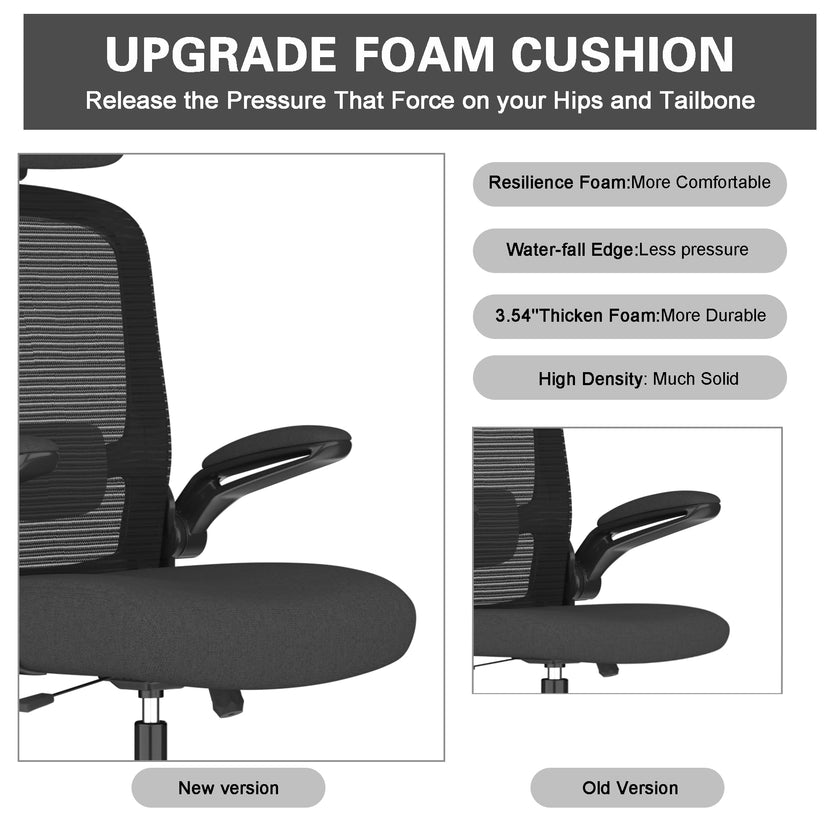 Mimoglad Office Chair, Comfy Desk Chair - High Back Ergonomic Computer Chair with Adjustable Lumbar Support & Headrest, Flip-up Armrests for Guitar Playing (Black(Black Frame)) 🍁 All In One Marketplace Canada