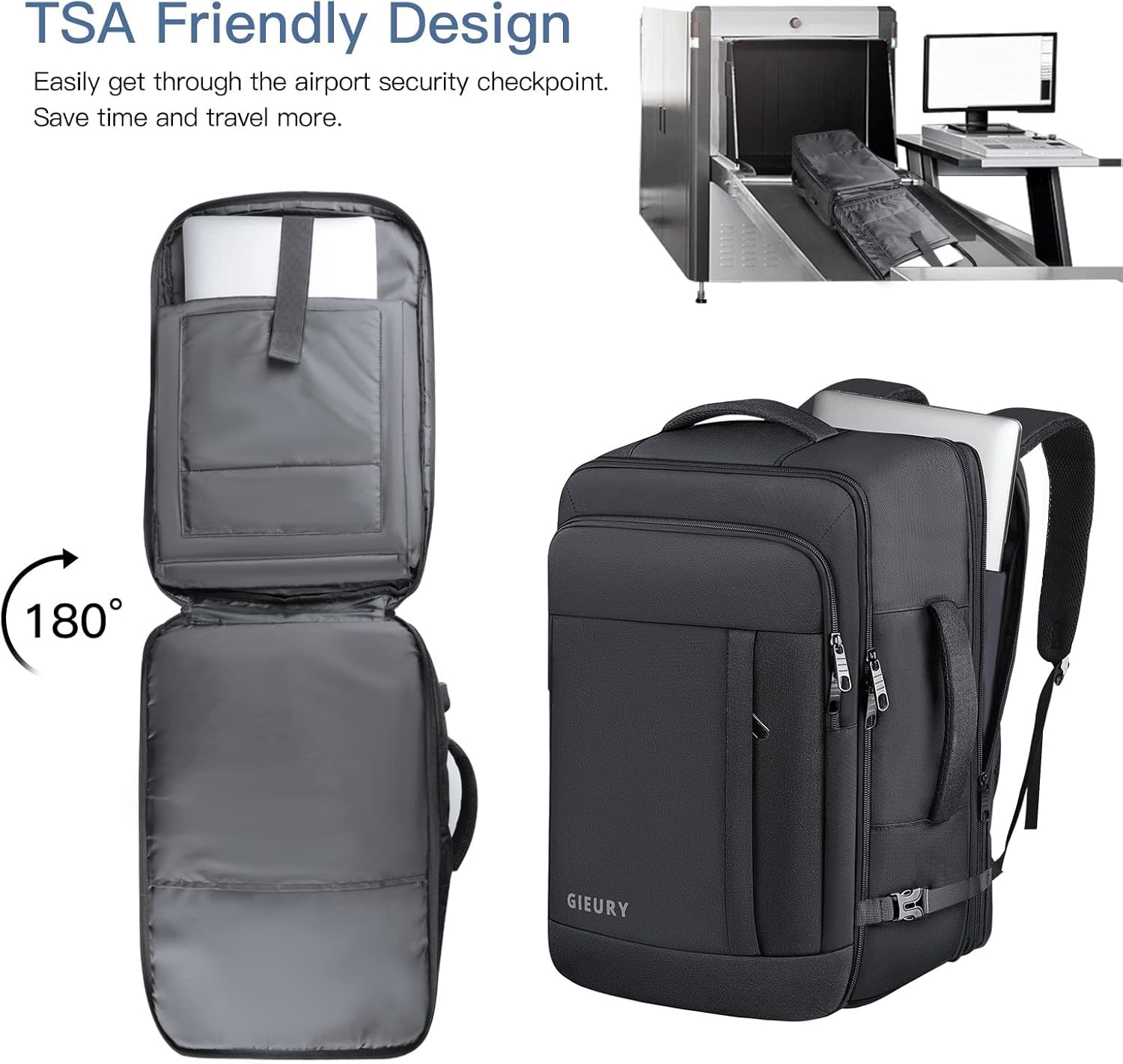 Carry On Backpack, 50L Travel Backpack, Luggage Backpack TSA Flight Approved Laptop Backpack for Men & Women, Large Expandable Backpack 40L Daypack Lightweight Business Weekender Bag, Black 🍁 All In One Marketplace Canada