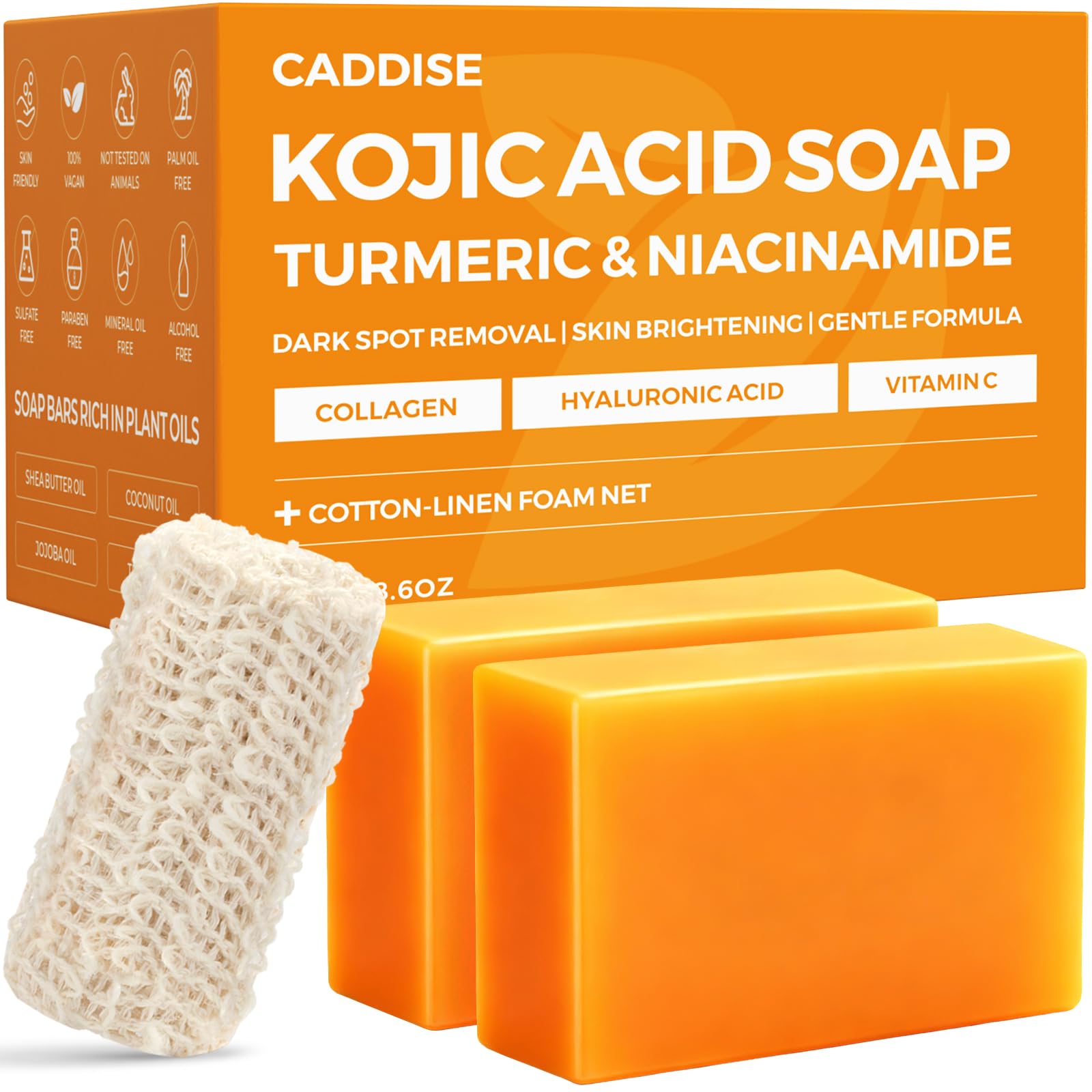 CADDISE Kojic Acid & Turmeric Soap Bars – Dark Spot Remover & Skin Care, Handmade Face & Body Wash Bars with Niacinamide, Shea Butter, Tea Oil, Vitamin C (2 Pack, 8.5 Oz) 🍁 All In One Marketplace Canada