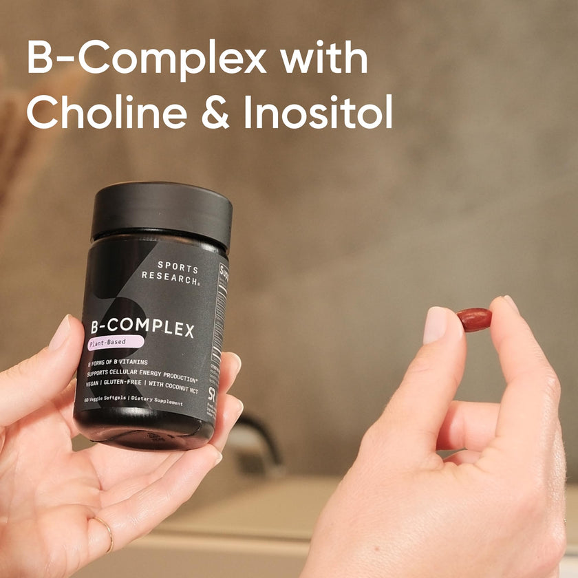Sports Research® Vitamin B-Complex - Full Spectrum of B Vitamins with Methylated B12 & Folate - Gluten Free · Plant-Based · Non-GMO · Vegan-Friendly Formula - 120 Veggie Softgels 🍁 All In One Marketplace Canada