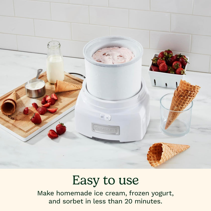Cuisinart Ice Cream Maker Machine, 1.5 Quart Sorbet, Frozen Yogurt Maker, Double Insulated, White (ICE-21C) 🍁 All In One Marketplace Canada