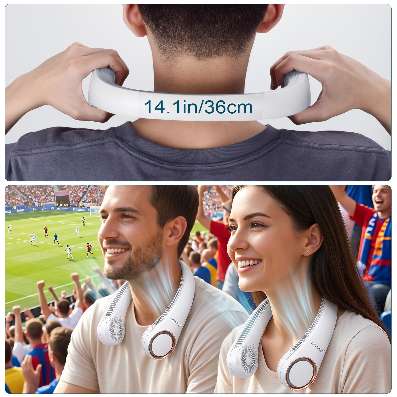 CIVPOWER Neck Fan: Portable Personal Neck Cooling Rechargeable Bladeless Fan - Hands Free 3 Speed 4000 mAh Battery USB Operated Wearable Headphone Design - for Men Women Outdoor Indoor (White) 🍁 All In One Marketplace Canada