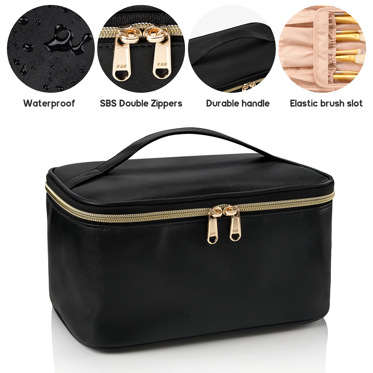 Makeup Bag, Portable Cosmetic Bag, Large Capacity Travel Makeup Case Organizer for Women and Girls, Train Case Makeup Bag for Toiletries for Traveling with Handle and Divider, Black 🍁 All In One Marketplace Canada