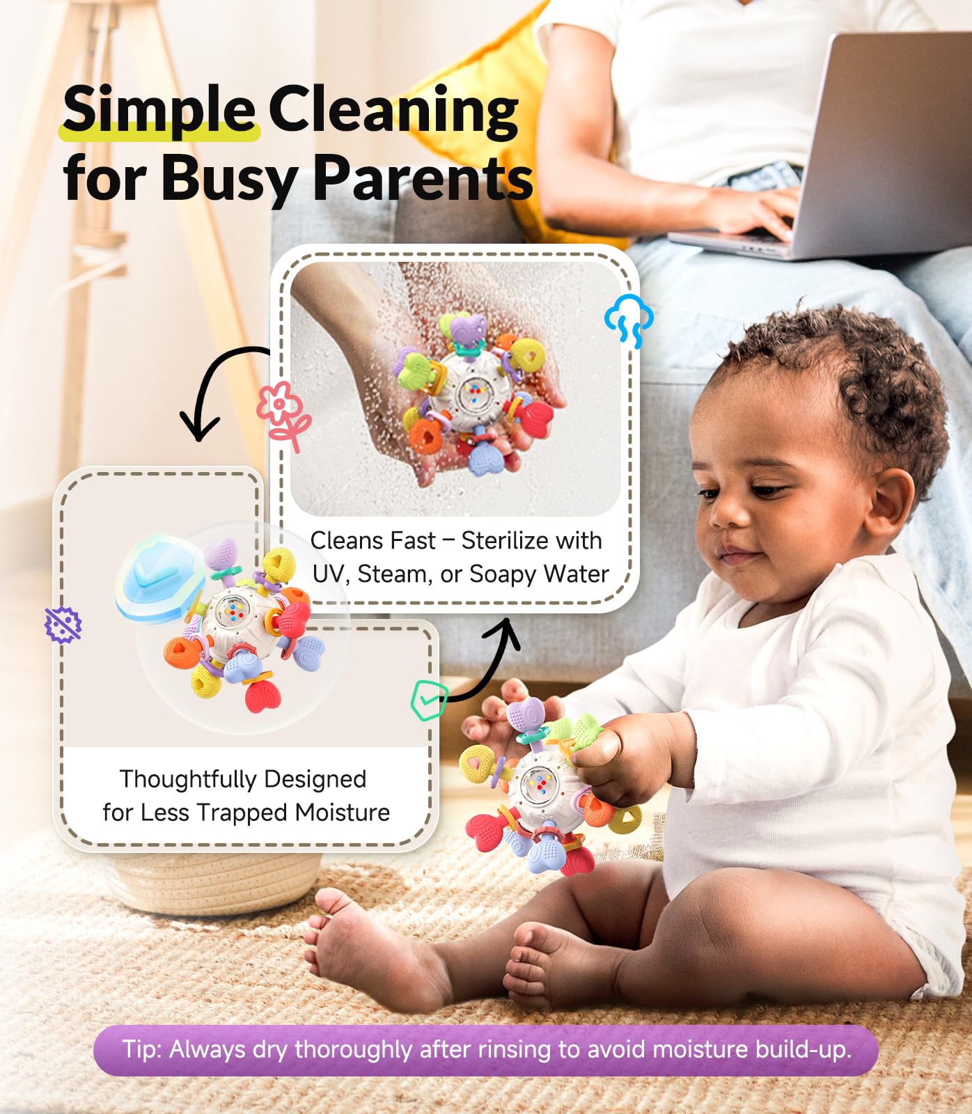 Infinno Baby Teething Toy with Rattle Spinner, BPA-Free Silicone for Baby 🍁 All In One Marketplace Canada