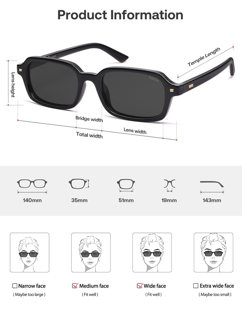 SOJOS Trendy Rectangle Polarized Sunglasses Womens Mens, Small Retro Fashion Thin Slim Square Sunnies SJ2610, Black/Grey 🍁 All In One Marketplace Canada