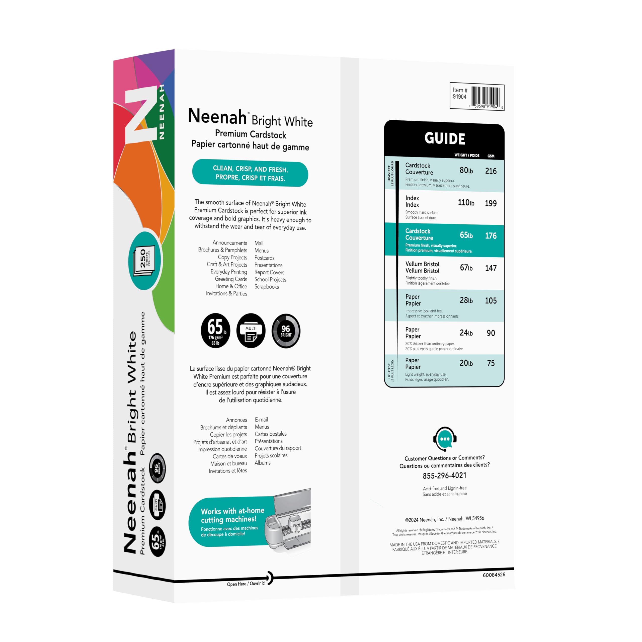 Neenah Premium Cardstock, 96 Brightness, 65 lb, Letter, Bright White, 250 Sheets per Pack (91904) 🍁 All In One Marketplace Canada