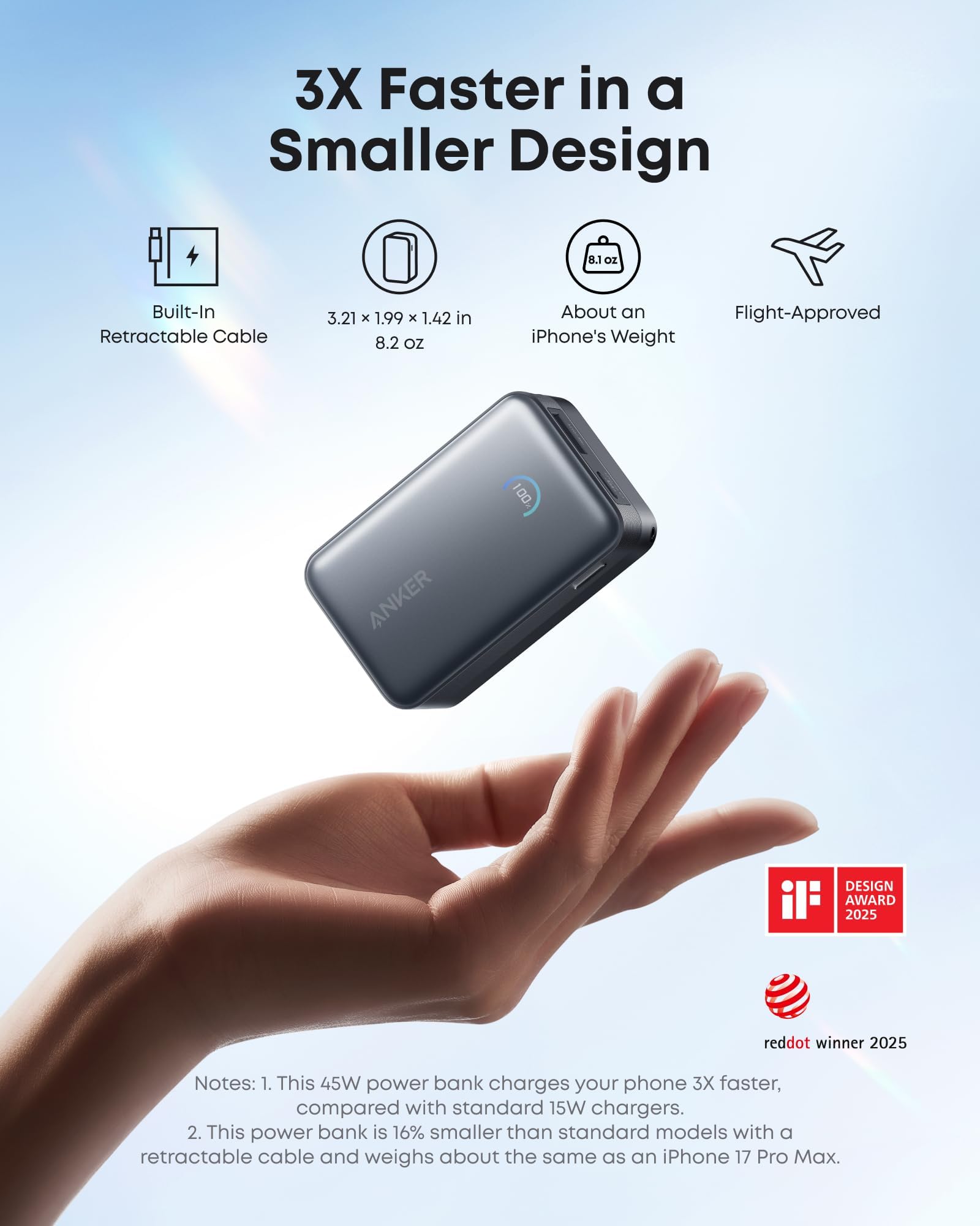 Anker Nano Power Bank, 10,000mAh Portable Charger with 2.3 ft Anker InstaCord Retractable Cable, 45W Max Compact Battery Pack, Smart Display, for iPhone 17/16 Series,iPad,Galaxy,Pixel and More (Black) 🍁 All In One Marketplace Canada