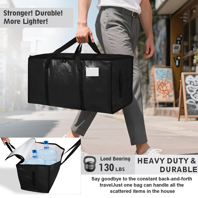 6 Pack-Extra Large Heavy Duty Moving Bags - Waterproof Storage Totes with Handles & Zippers, Foldable for College Dorm, Storage (Black) 🍁 All In One Marketplace Canada